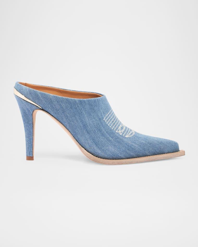 Lainy Denim Western Mule Pumps by PARTLOW