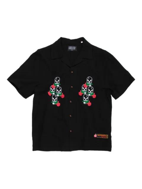 skull-embroidered cotton-linen shirt by PAS DE MER