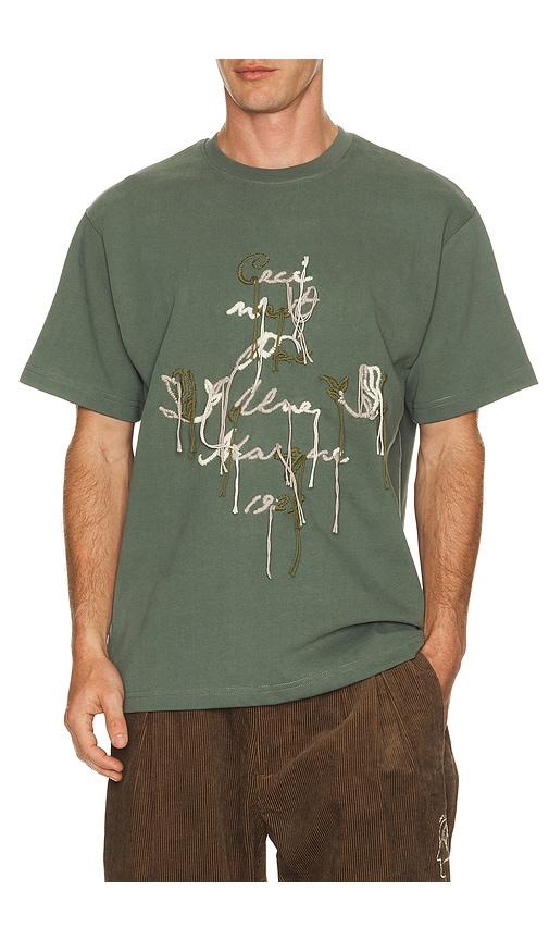 Pas Une Marque Hand Stitched Embroidery Ceci Tee in Green by PAS UNE MARQUE