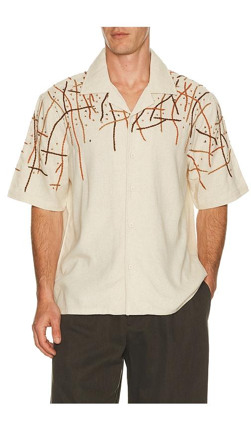 Pas Une Marque Rooted Embroidery Linen Shirt in Cream by PAS UNE MARQUE