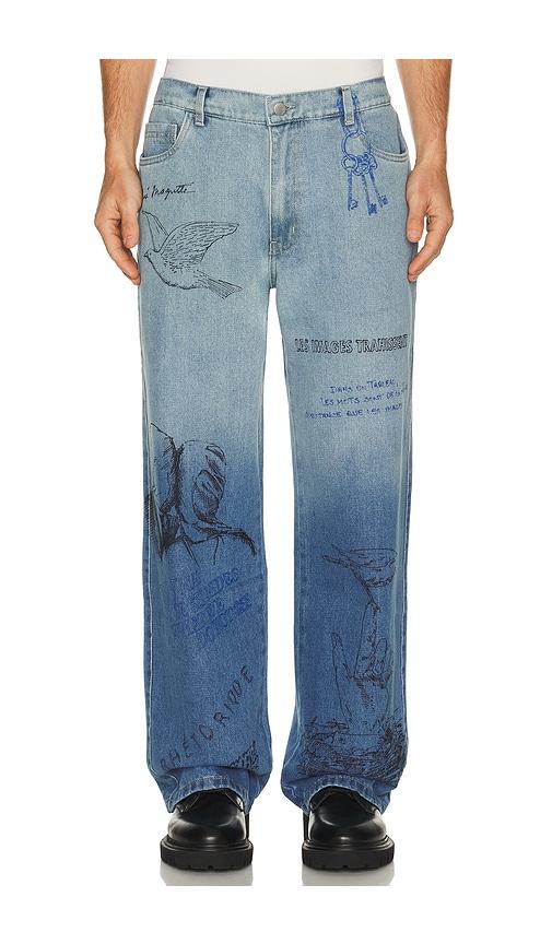 Pas Une Marque Sketch Print Denim Pants in Blue by PAS UNE MARQUE