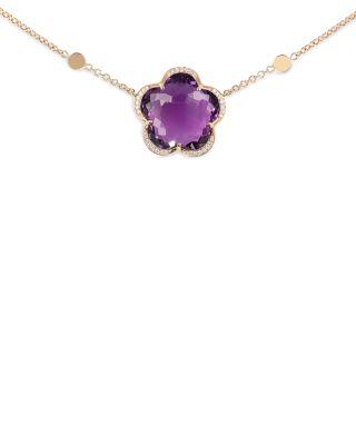 18K Rose Gold Bon Ton Amethyst & Diamond Flower Pendant Necklace by PASQUALE BRUNI