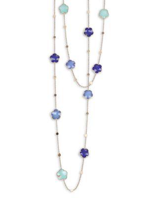 18K Rose Gold Petit Joli Multi Stone & Diamond Flower Sautoir Necklace by PASQUALE BRUNI