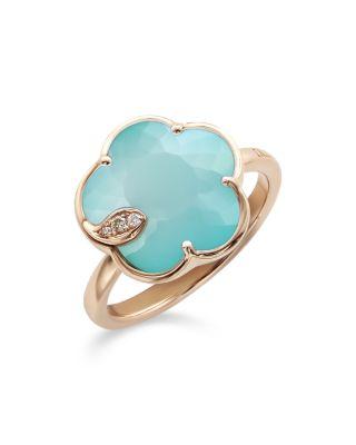 18K Rose Gold Petit Joli Turquoise & White Moonstone Doublet & Diamond Ring by PASQUALE BRUNI