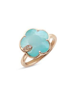 18K Rose Gold Sea Moon Gem & Diamond Flower Ring by PASQUALE BRUNI