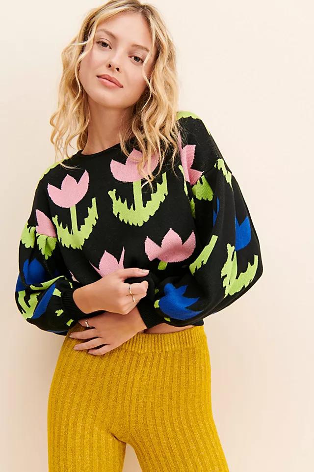 PASTICHE Floral Geometric Knit Sweater by PASTICHE