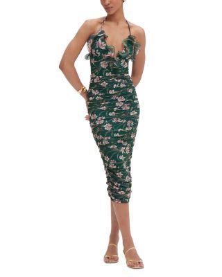 Botanic Ruffle Neck Ruched Midi Dress by PATBO Botanic Ruffle Neck Ruched Midi Dress by PATBO