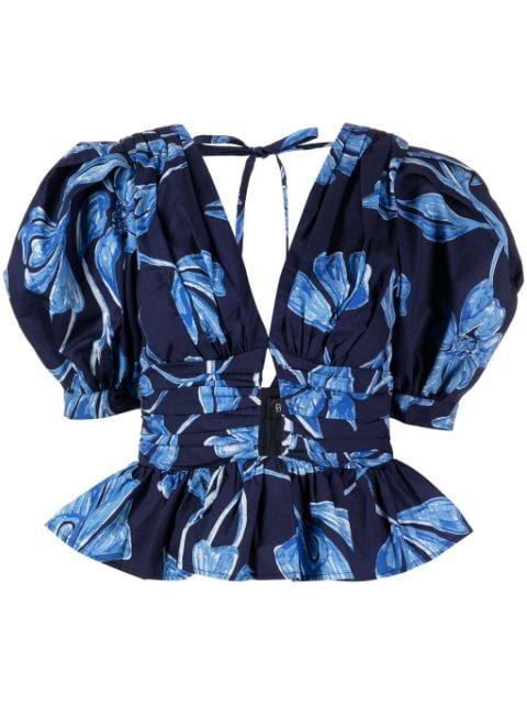 Nightflower cotton peplum blouse by PATBO