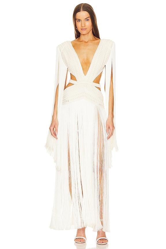 PatBO All Over Plunging Fringe Dress in White by PATBO PatBO All Over Plunging Fringe Dress in White by PATBO