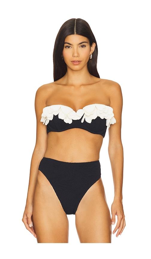 PatBO Breeze Jacquard Flower Applique Bikini Top in Black by PATBO