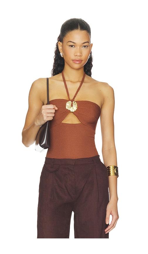 PatBO Cora Knit Bodysuit in Brown by PATBO