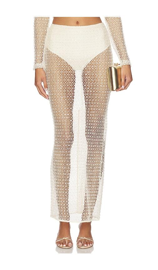 PatBO Crochet Bloom Skirt in Beige by PATBO