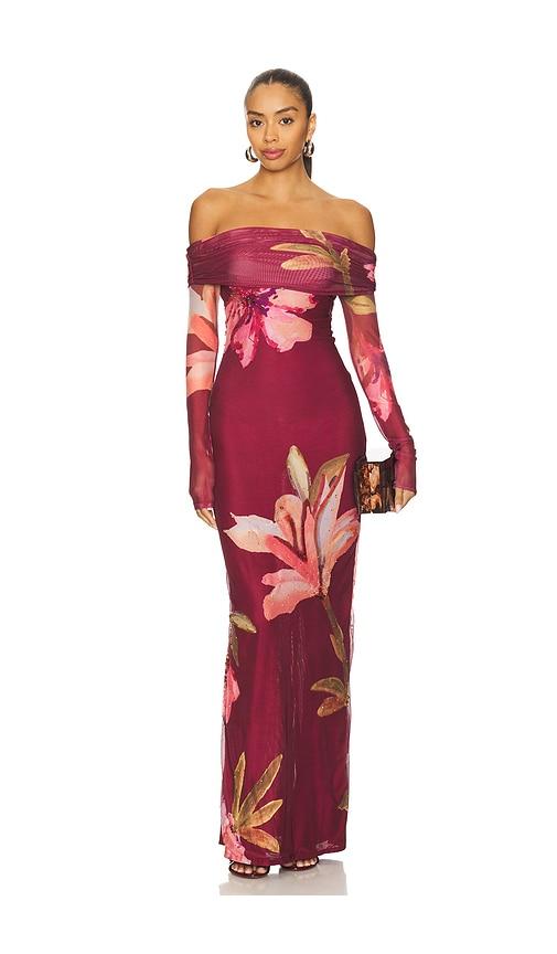 PatBO Delicata Tulle Maxi Dress in Burgundy by PATBO
