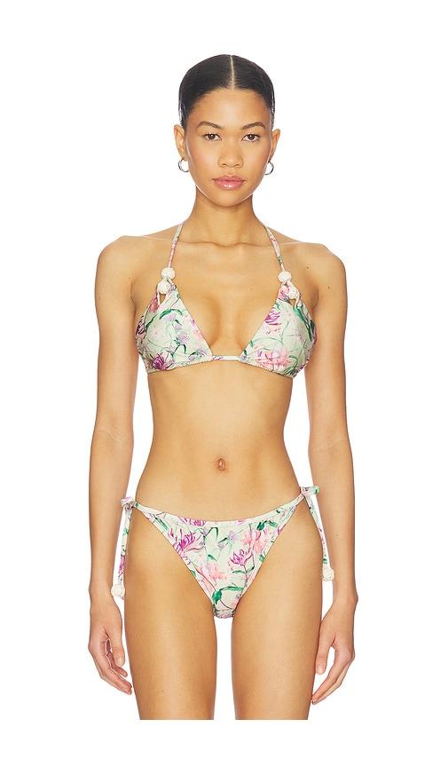 PatBO Honey Flower Lace Triangle Bikini Top in Green,Purple by PATBO