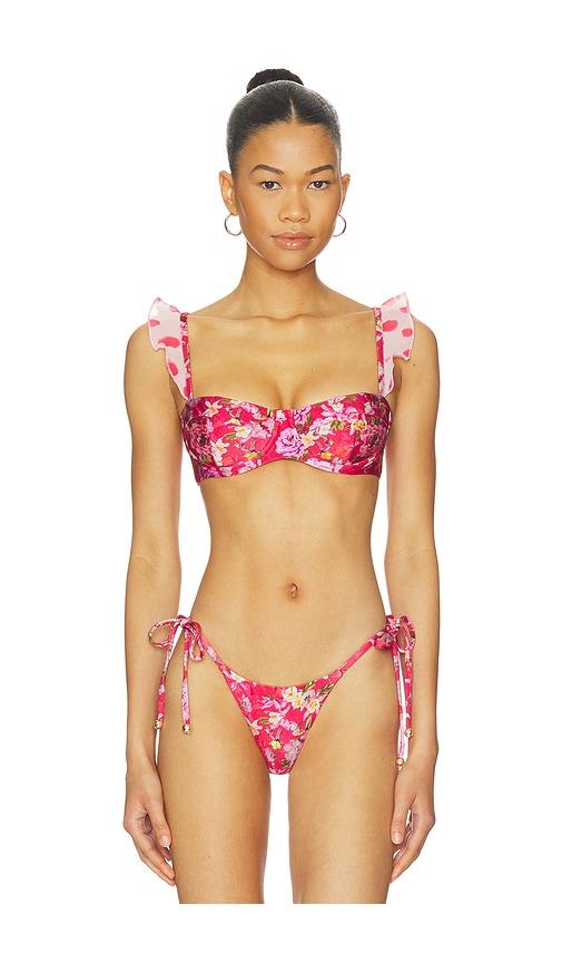 PatBO Peony Print Bikini Top in Red by PATBO