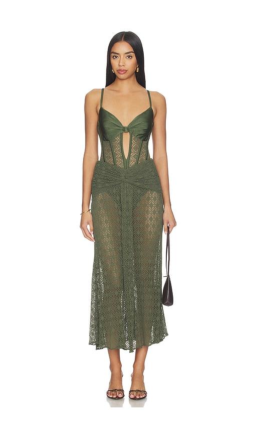 PatBO Sirena Mesh Maxi Dress in Olive by PATBO