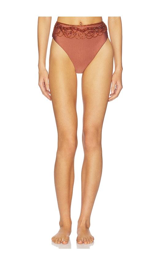 PatBO x Camila Coelho Golden Lune Bikini Bottom in Metallic Copper by PATBO