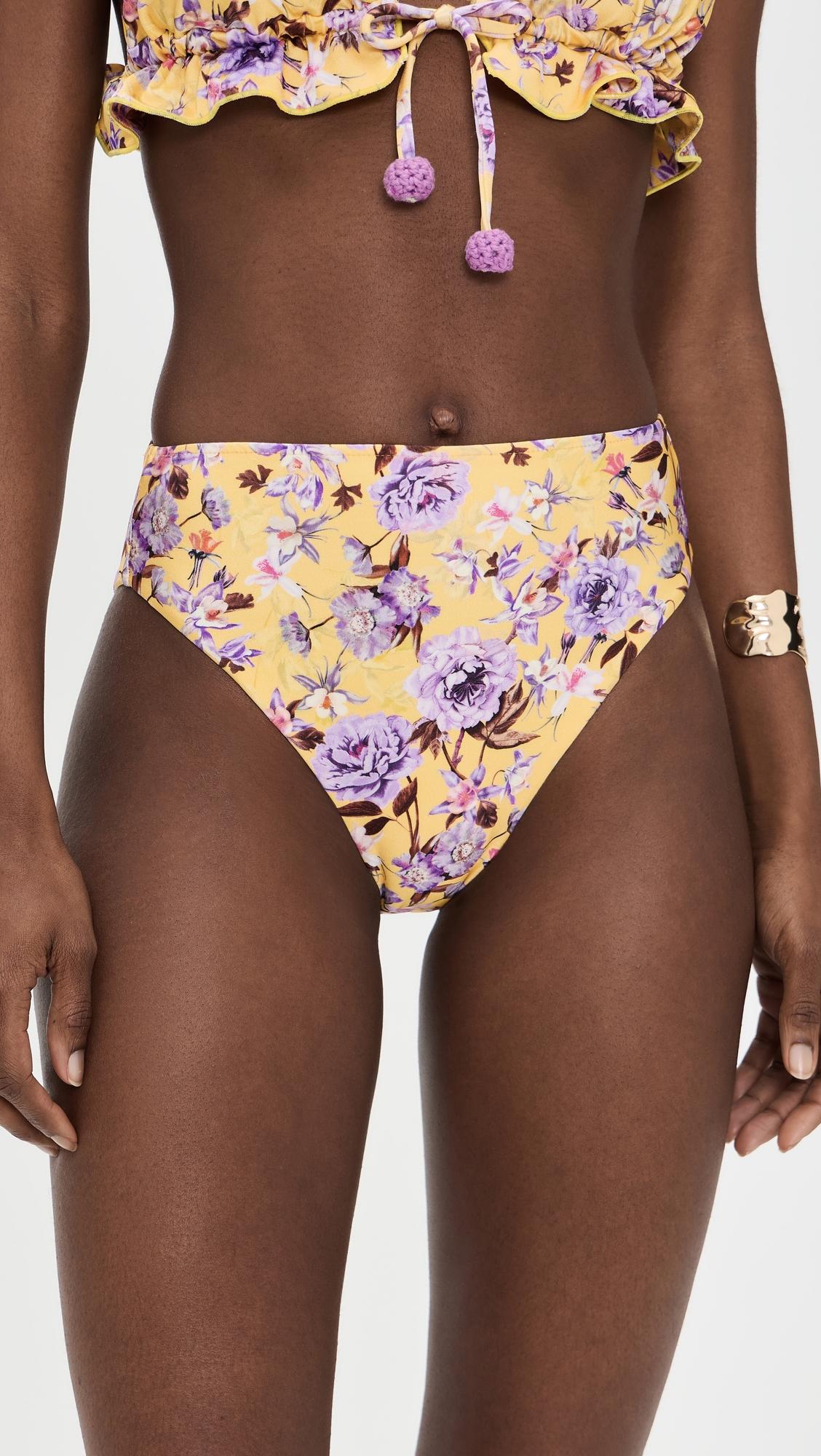 Peony Print Lycra High Waist Bikini Bottoms by PATBO