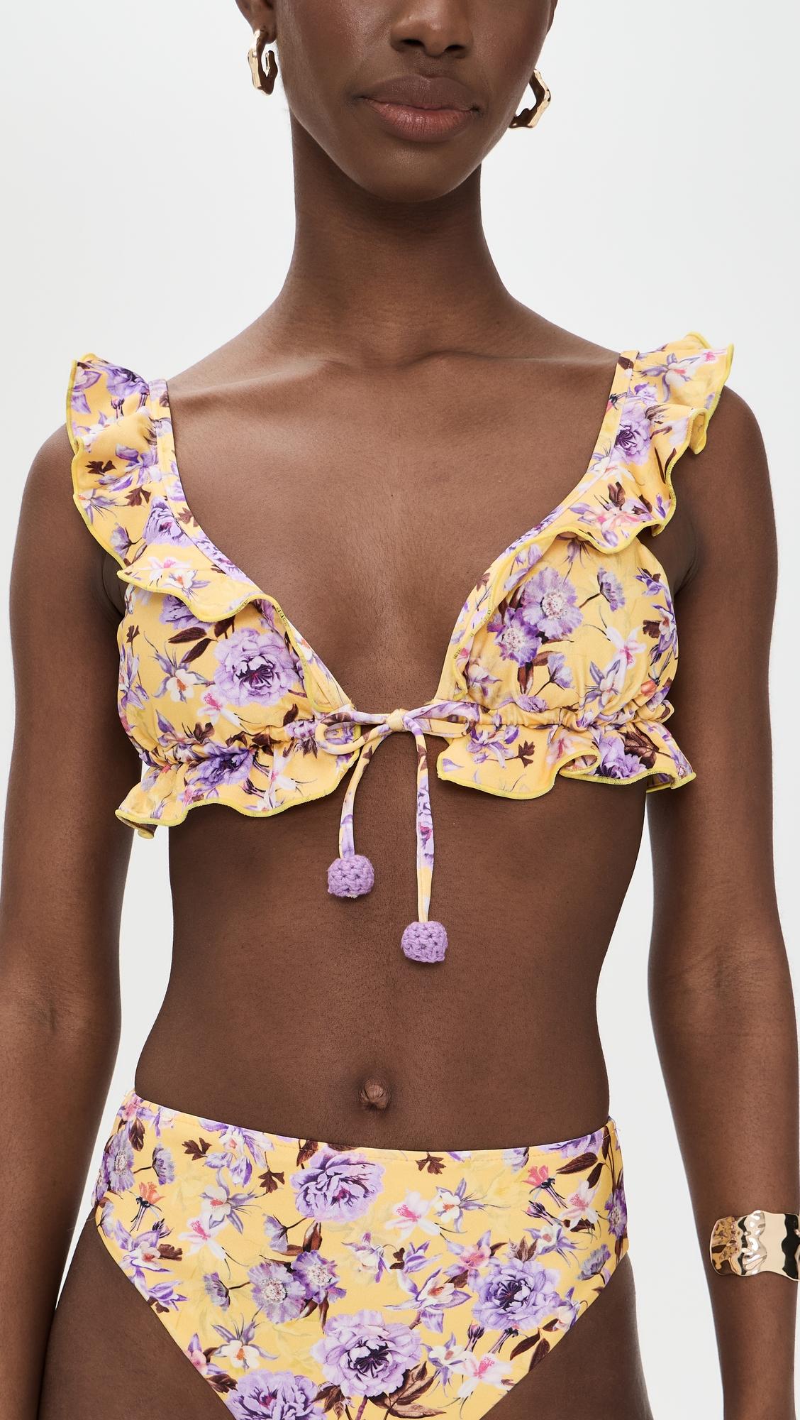 Peony Print Lycra Ruffle Bikini Top by PATBO