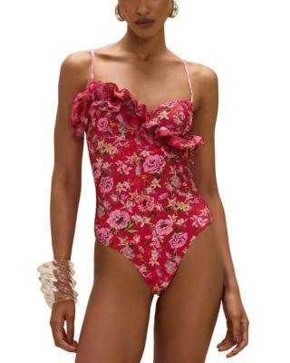 Peony Print Ruffle One Piece Swimsuit by PATBO
