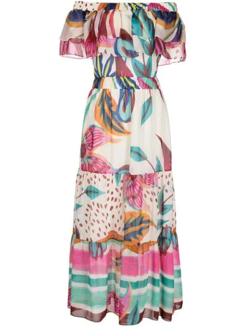 floral-print off-the-shoulder midi dress by PATBO