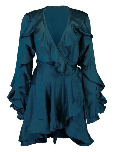ruffle-sleeve wrap mini dress by PATBO