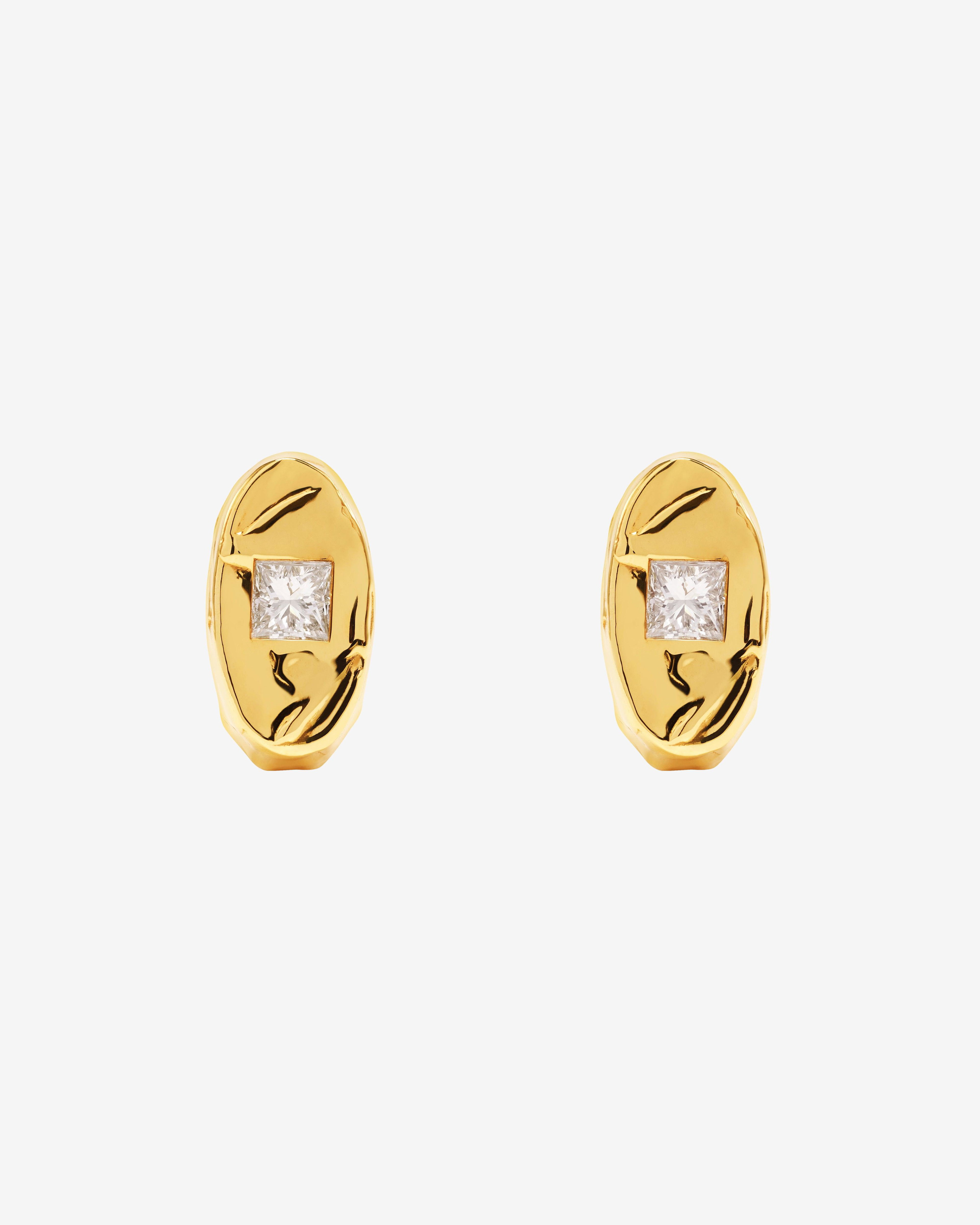 Patcharavipa - Women's Square Diamond Round Earrings - (Yellow Gold) by PATCHARAVIPA