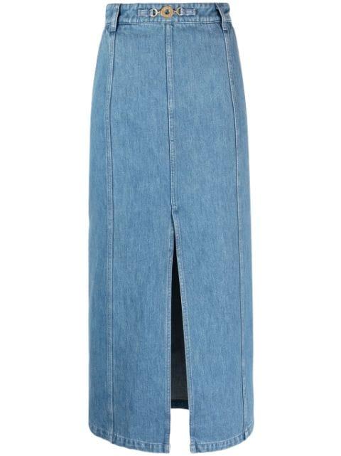 slit-detail organic-denim midi skirt by PATOU