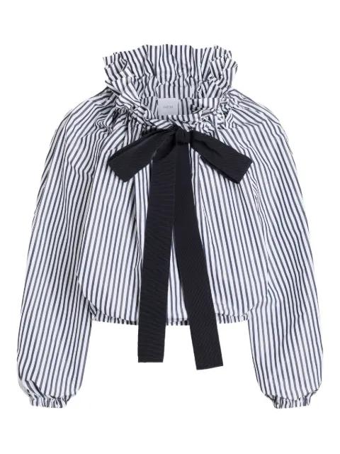striped ruffled-neck bow-tie blouse by PATOU