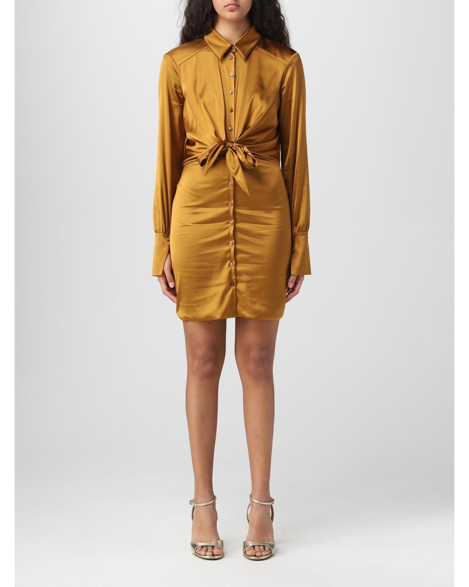 Satin Shirt Dress with Tie Waist- Bronze Dresses by PATRIZIA PEPE