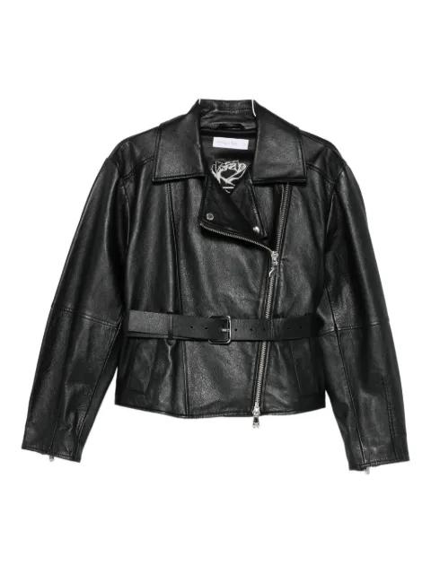 belted zip-up biker jacket by PATRIZIA PEPE