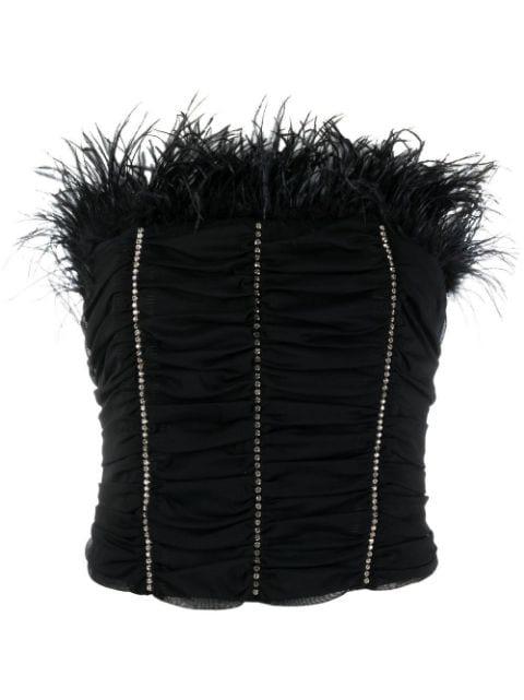 crystal-embellished feather-detail top by PATRIZIA PEPE
