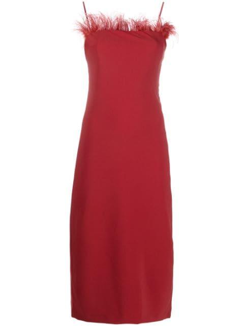 feather-trim midi fitted dress by PATRIZIA PEPE
