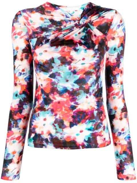 hybrid flower-print knot-detail jersey top by PATRIZIA PEPE