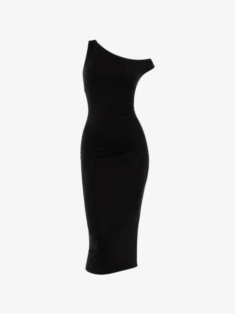 one-shoulder ruched bodycon midi dress by PATRIZIA PEPE