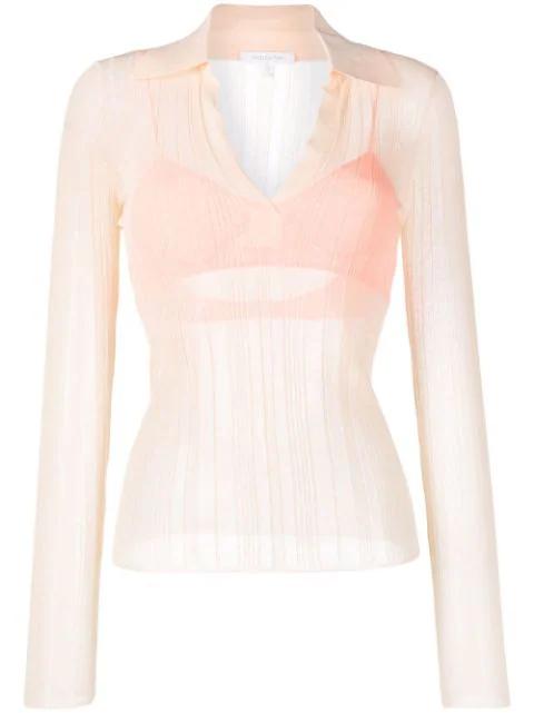 semi-sheer ribbed polo shirt by PATRIZIA PEPE