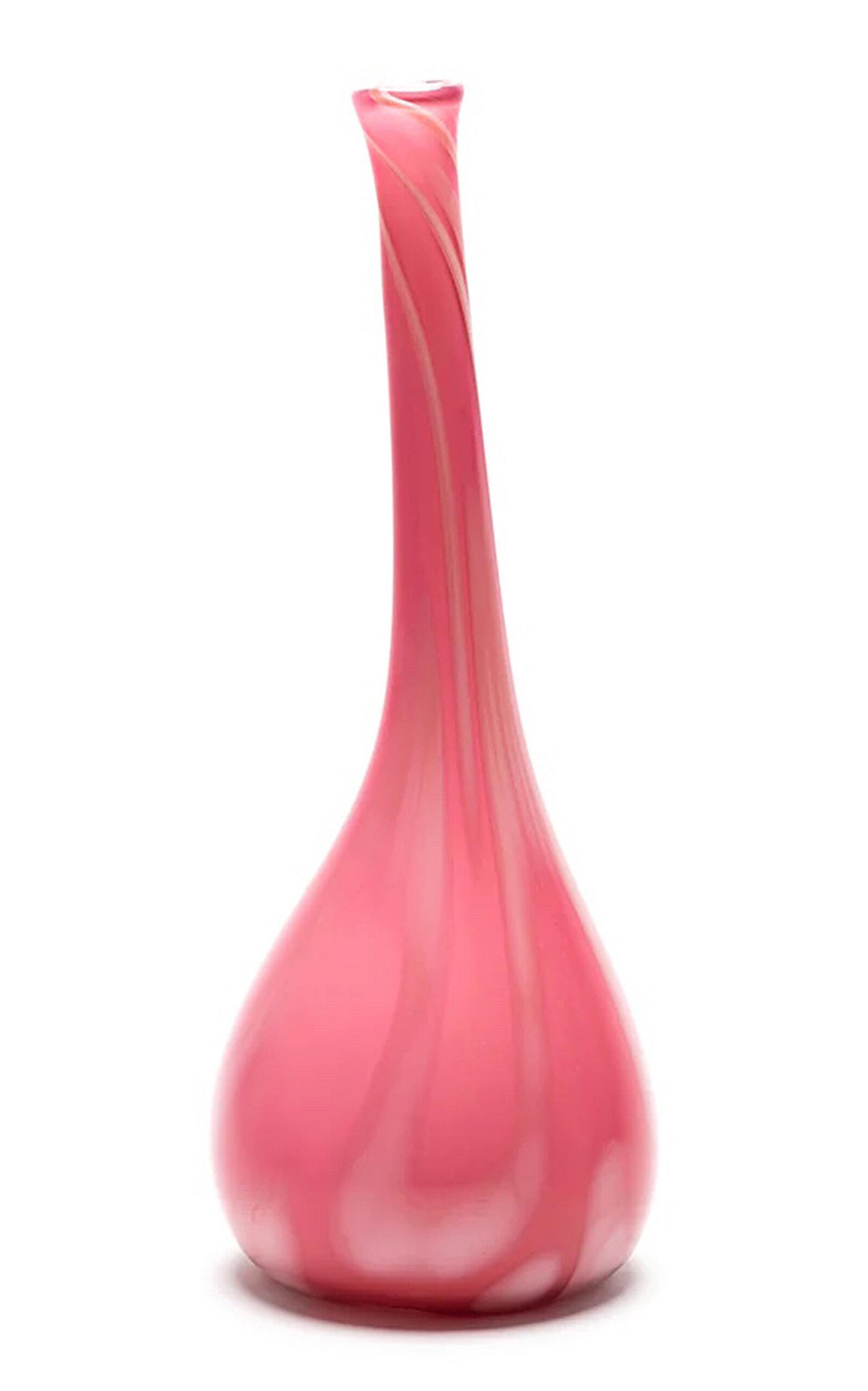 Paul Arnhold Glass - Exclusive Bubblegum Pink Drop Neck Vase With Coral And White Strokes - Pink - Moda Operandi by PAUL ARNHOLD GLASS