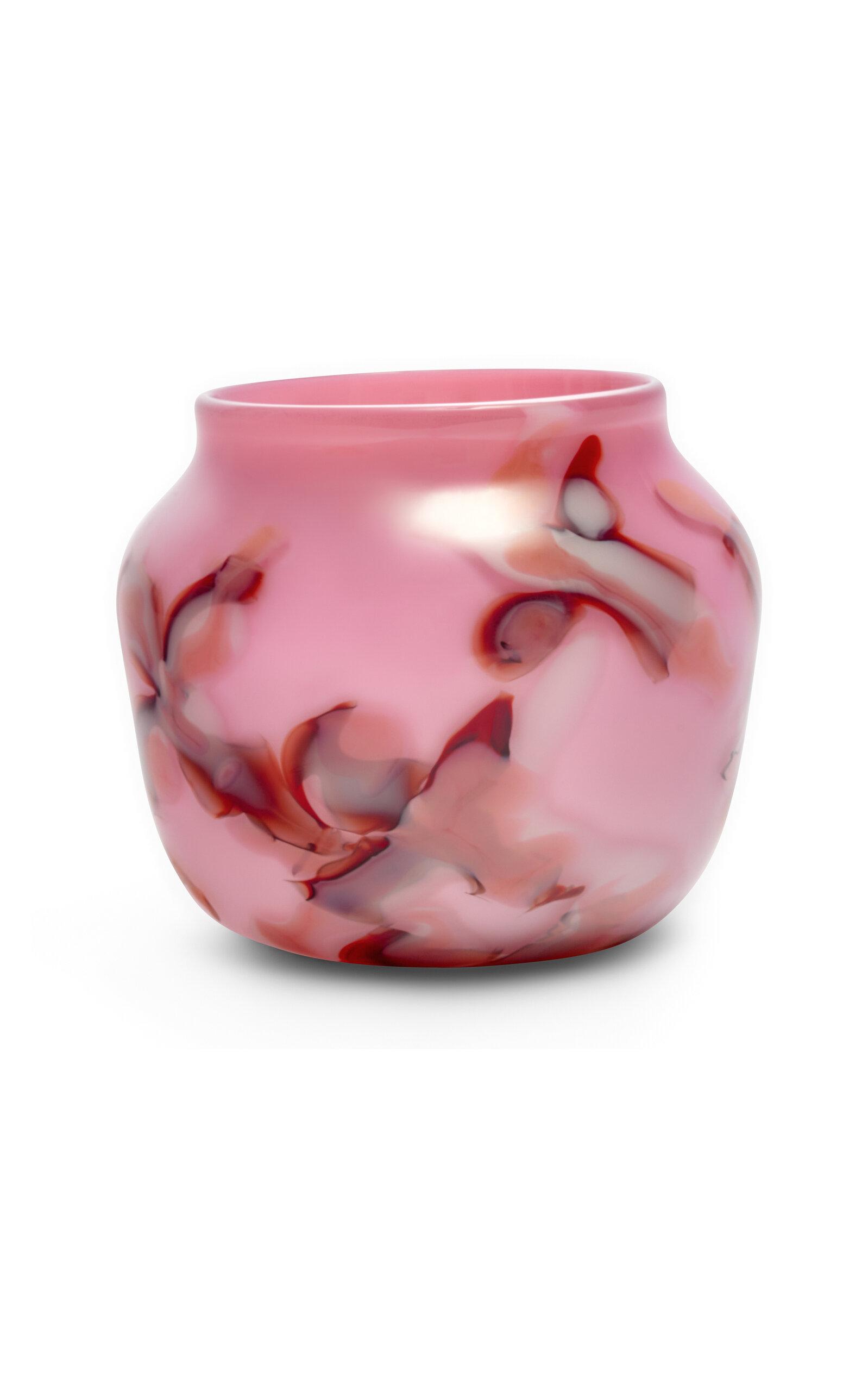 Paul Arnhold Glass - Exclusive Bubblegum Pink Vase With White; Red; And Pink Marbleized Strokes - Pink - Moda Operandi by PAUL ARNHOLD GLASS