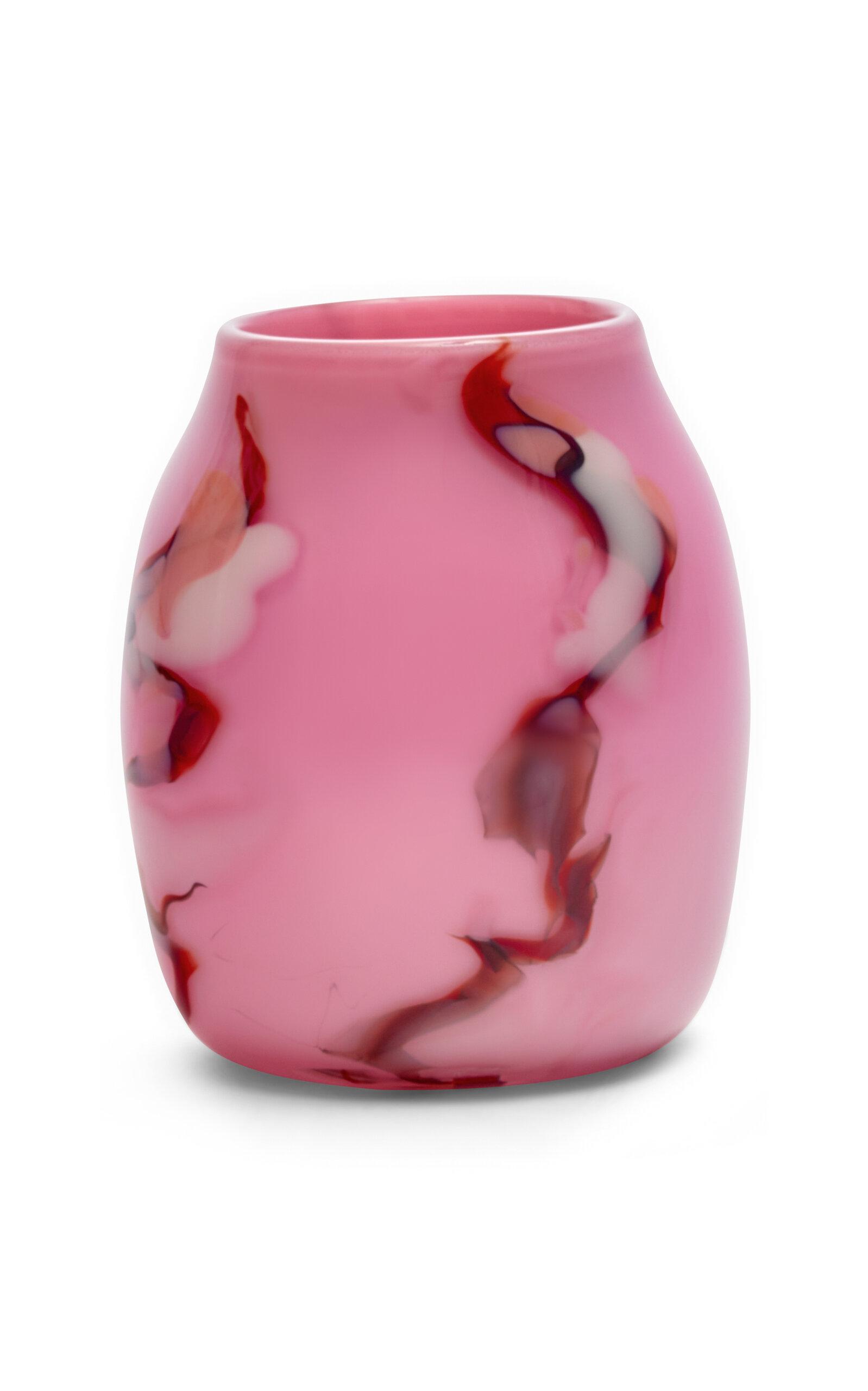 Paul Arnhold Glass - Exclusive Bubblegum Pink Vase With White; Red; And Pink Marbleized Strokes - Pink - Moda Operandi by PAUL ARNHOLD GLASS