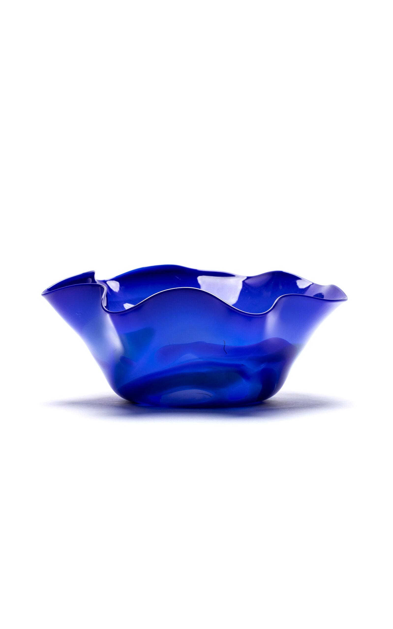 Paul Arnhold Glass - Exclusive Large Royal Blue Wavy Bowl With White; Blue; And Jade Strokes - Blue - Moda Operandi by PAUL ARNHOLD GLASS