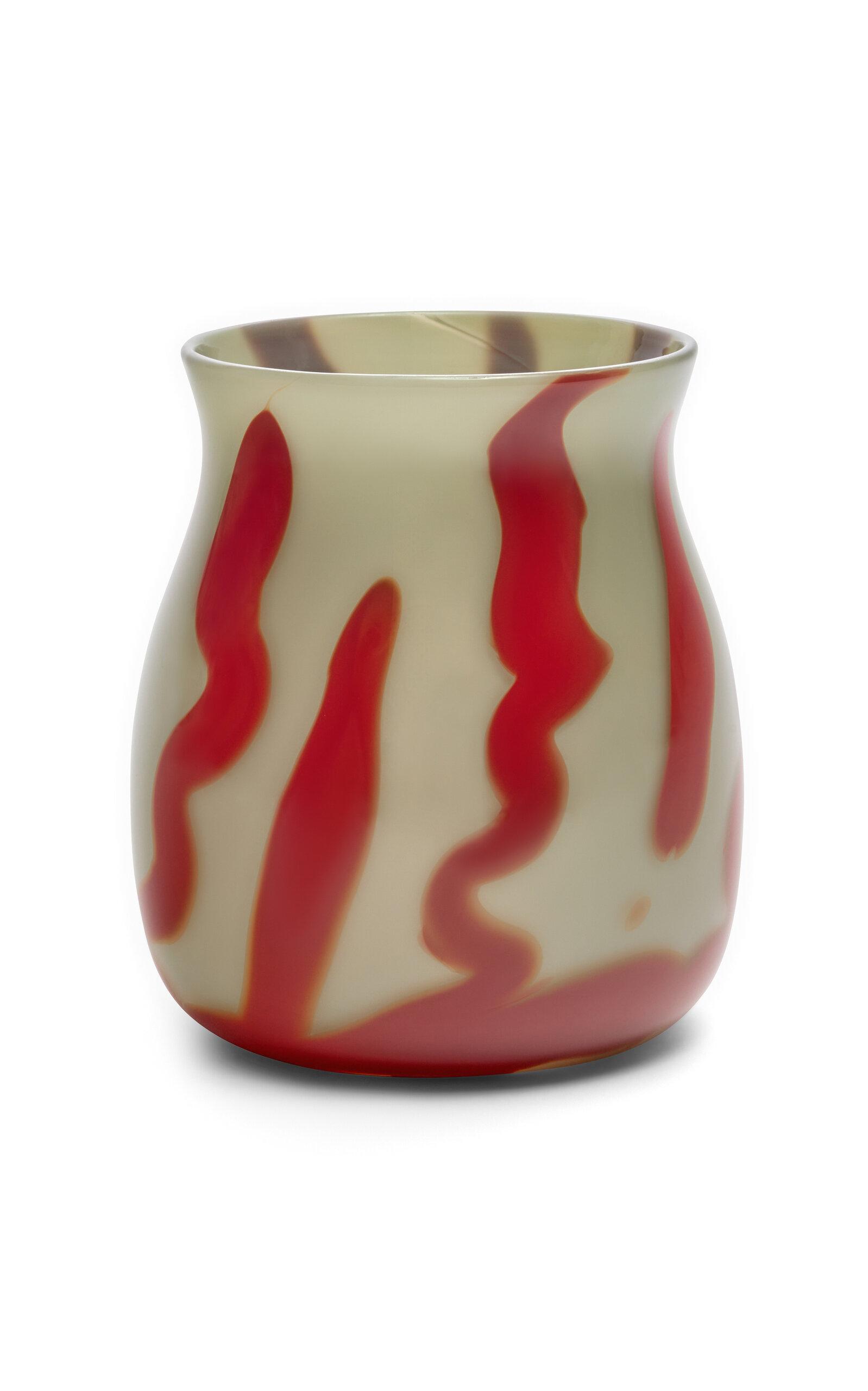 Paul Arnhold Glass - Exclusive Neutral Grey Vase With Oxblood Strokes - Grey - Moda Operandi by PAUL ARNHOLD GLASS