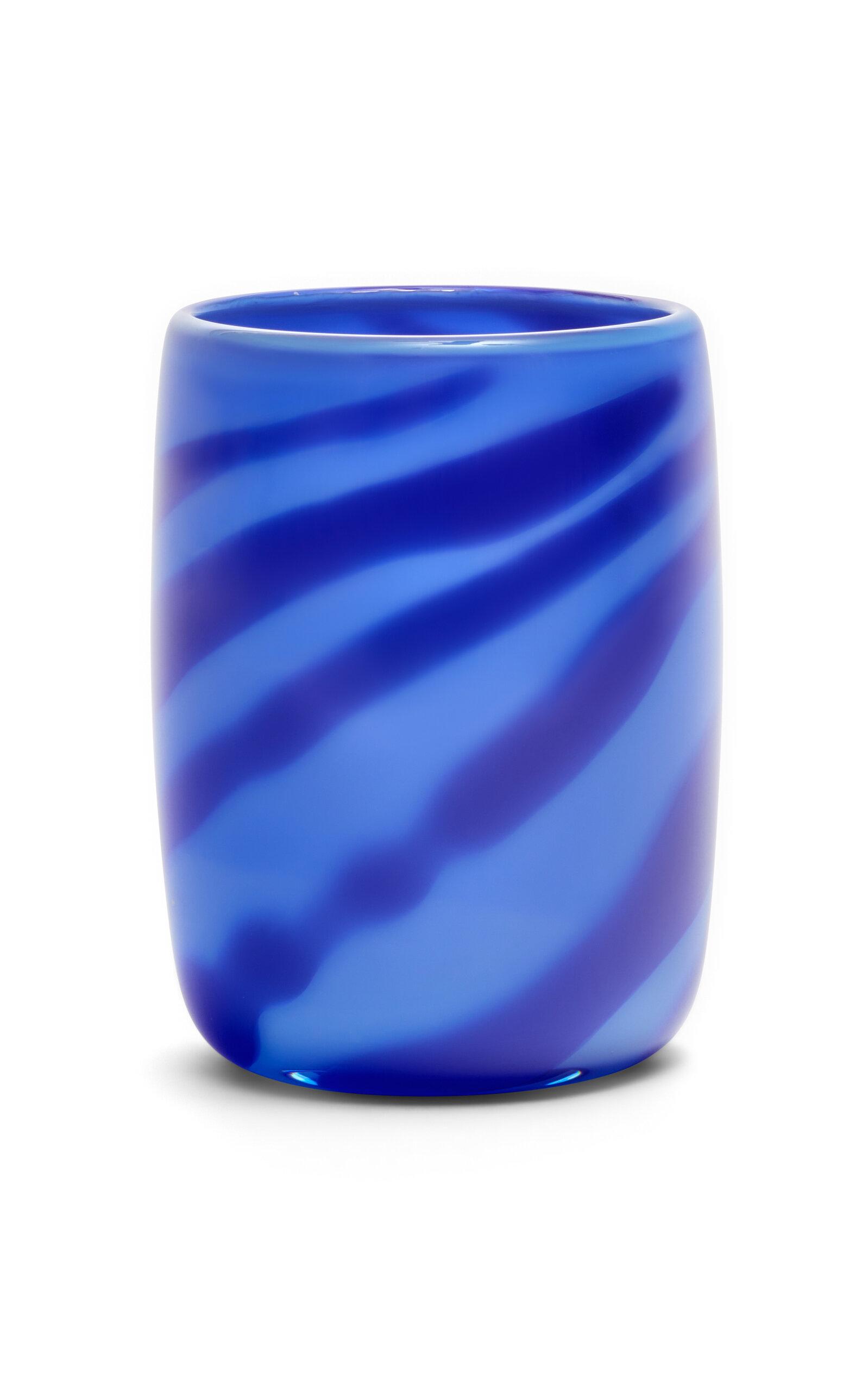Paul Arnhold Glass - Exclusive Petrol Blue Vase With Blue Wavy Strokes - Blue - Moda Operandi by PAUL ARNHOLD GLASS
