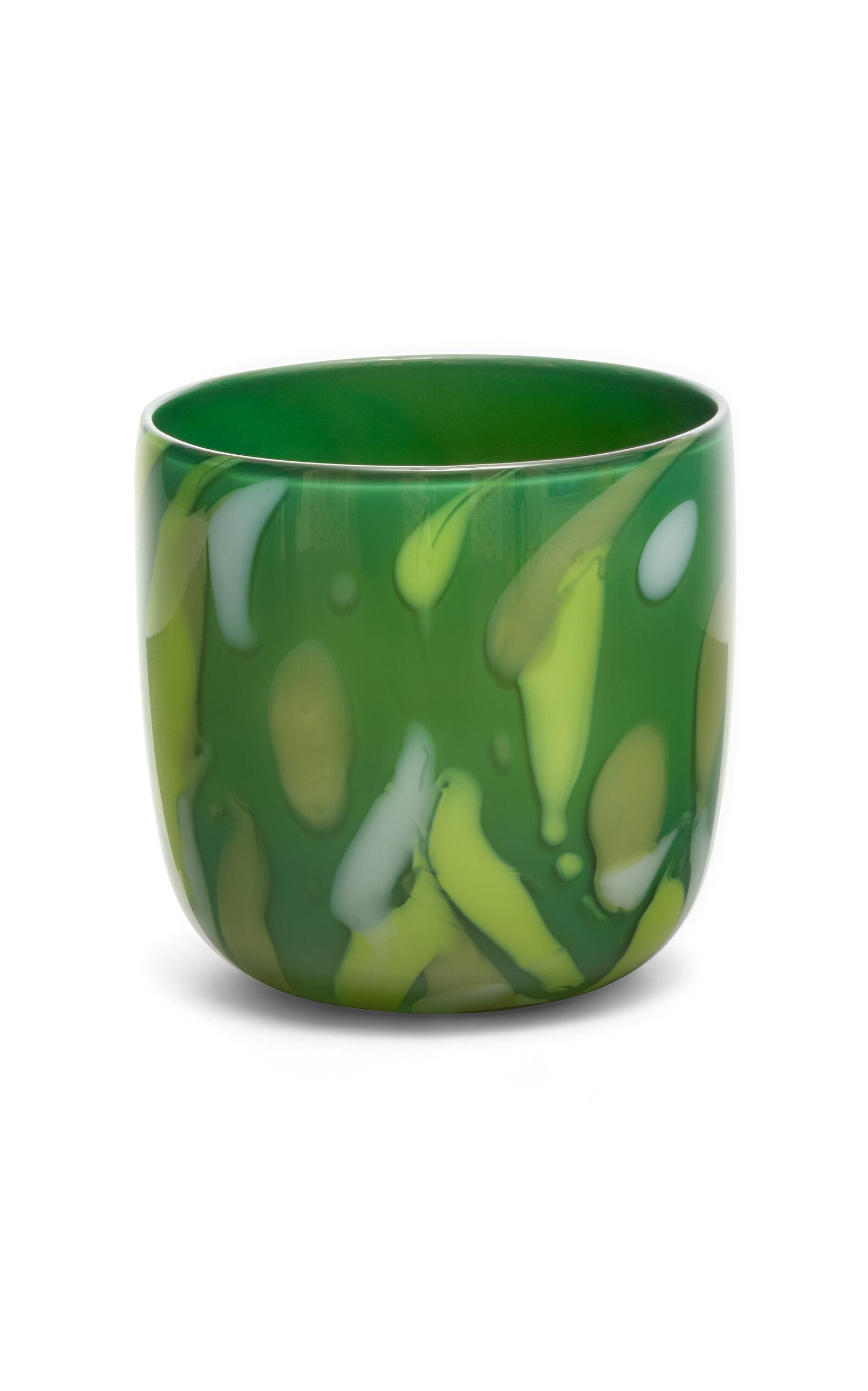 Paul Arnhold Glass - Exclusive Pistachio Green Vase With Dark Green; Jade; And And Lime Green Strokes - Green - Moda Operandi by PAUL ARNHOLD GLASS