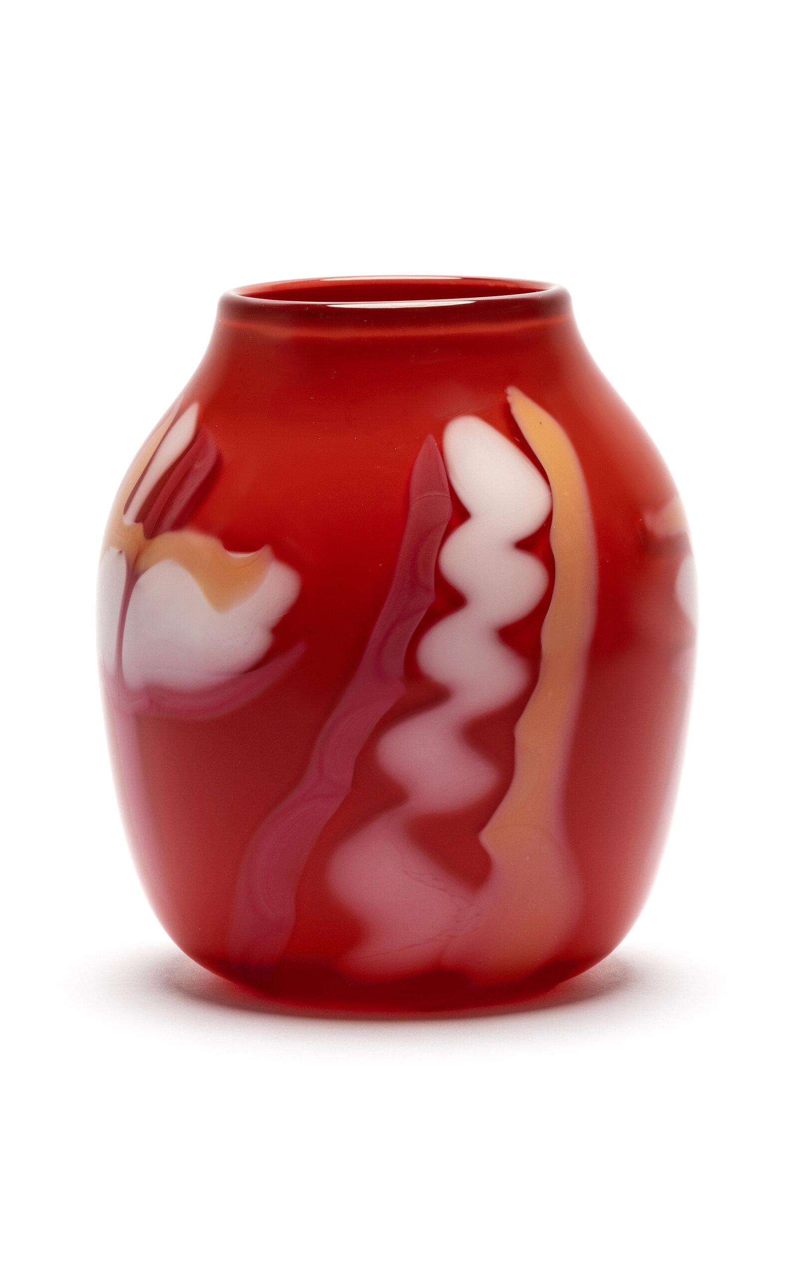 Paul Arnhold Glass - Exclusive Red Vase With White; Coral; And Rose Strokes - Red - Moda Operandi by PAUL ARNHOLD GLASS