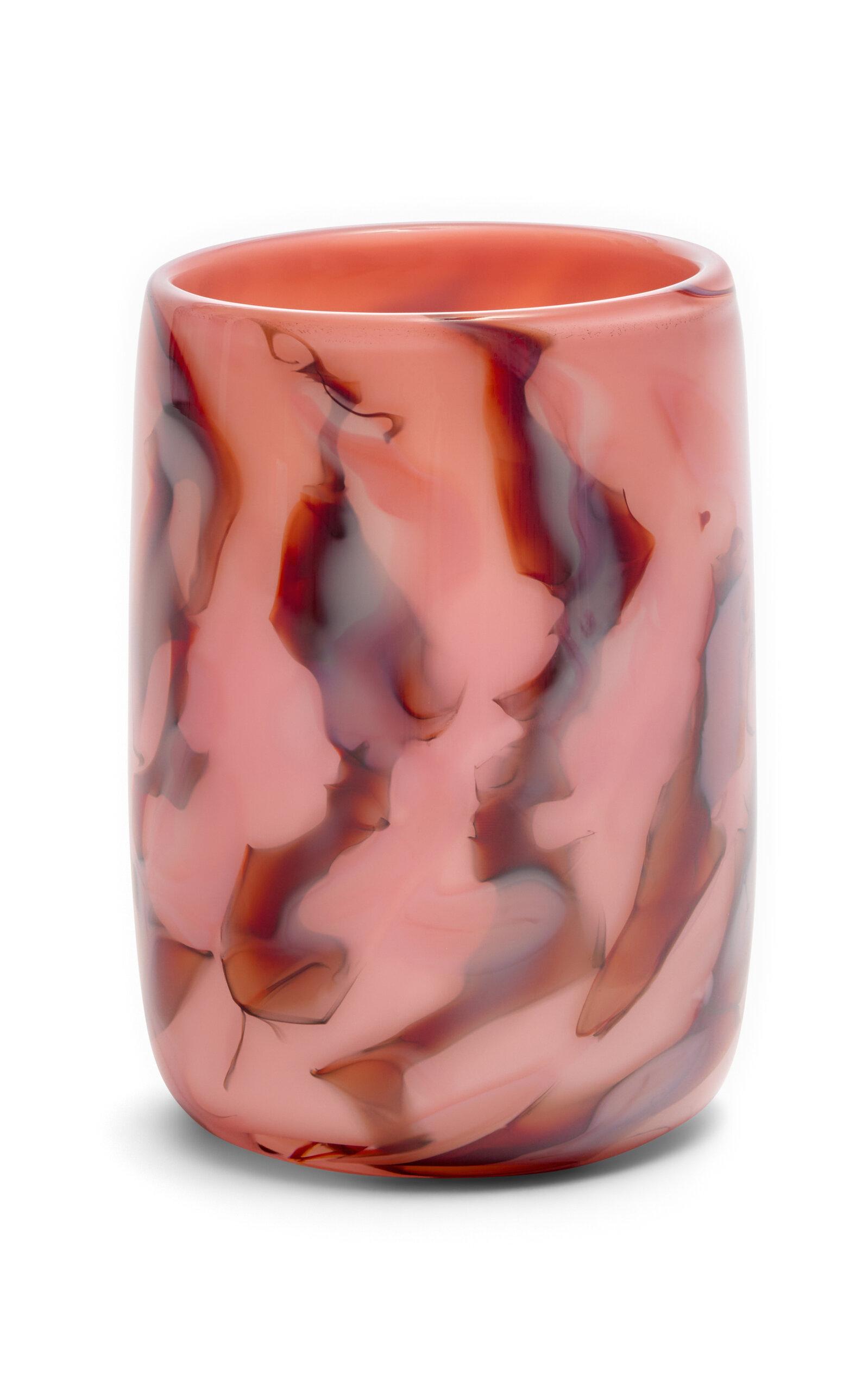 Paul Arnhold Glass - Exclusive Soft Pink Vase With White; Oxblood; And Flamingo Marbleized Strokes - Pink - Moda Operandi by PAUL ARNHOLD GLASS
