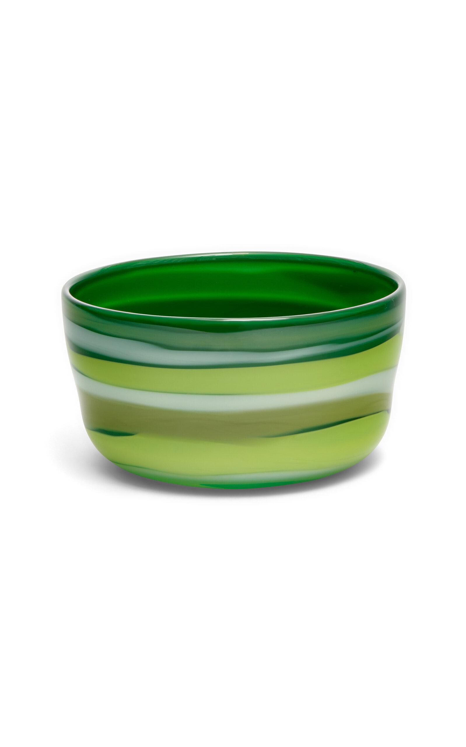 Paul Arnhold Glass - Exclusive Transparent Emerald Green Bowl With Lime; Pistachio; And Powder White Strokes - Green - Moda Operandi by PAUL ARNHOLD GLASS