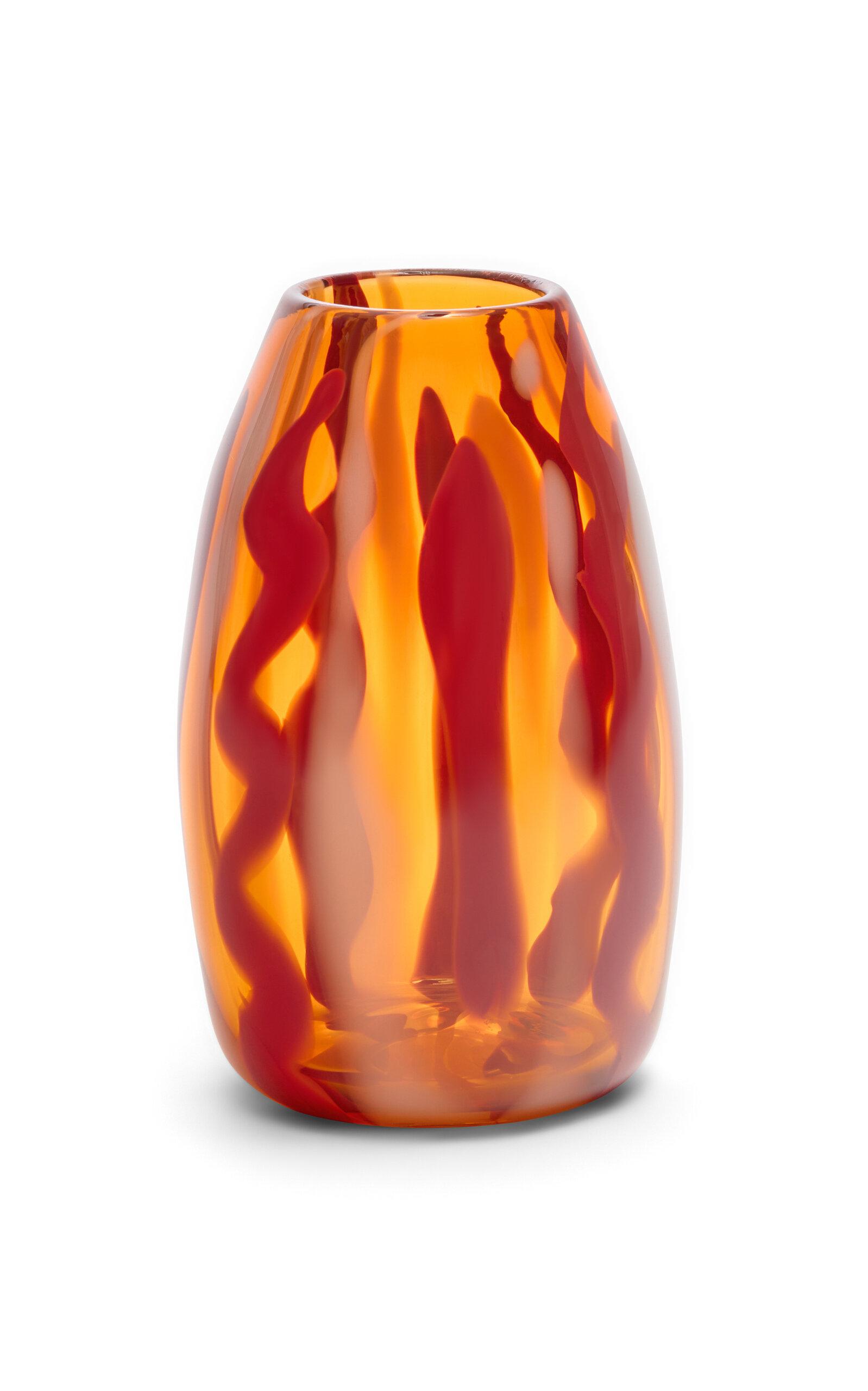 Paul Arnhold Glass - Exclusive Transparent Salmon Pink Vase With White And Oxblood Strokes - Pink - Moda Operandi by PAUL ARNHOLD GLASS