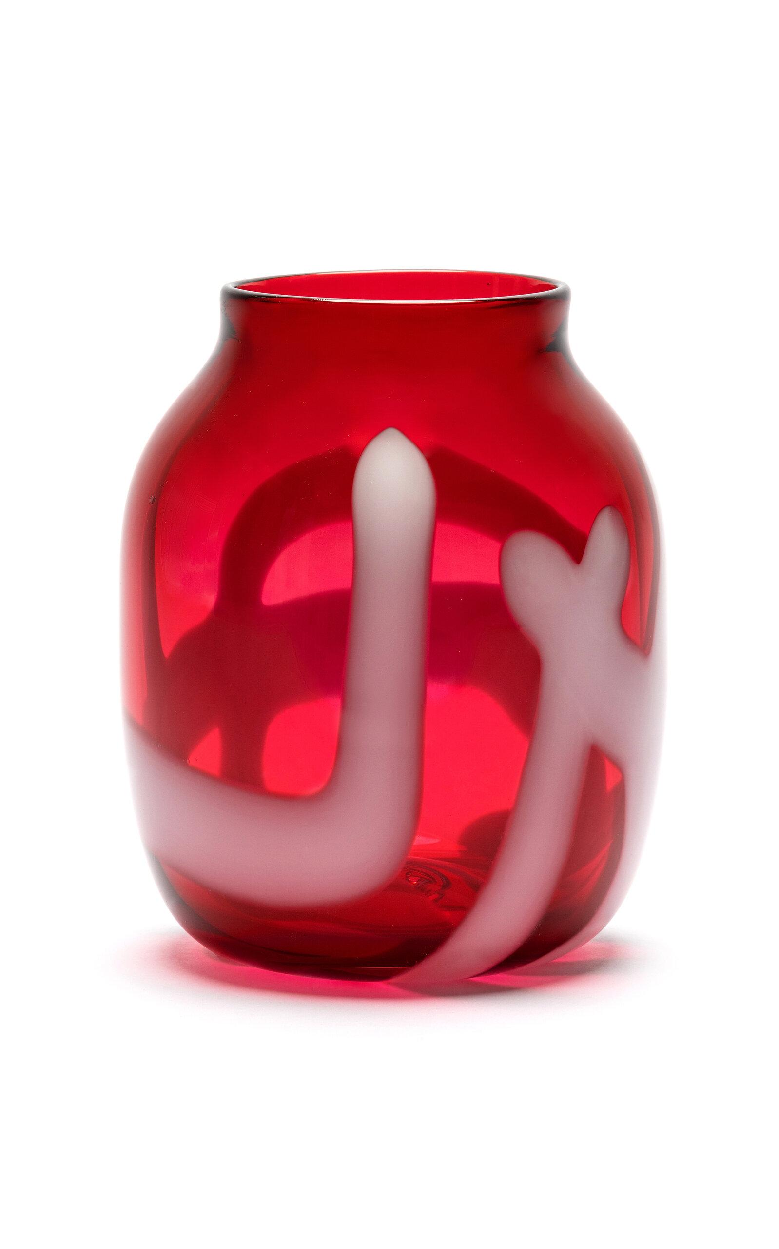 Paul Arnhold Glass - Texclusive Ransparent Fuchsia Vase With White Strokes - Clear - Moda Operandi by PAUL ARNHOLD GLASS