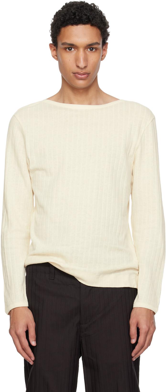 Beige Cotton-Linen Boat Neck Long-Sleeve T-shirt by PAUL SMITH