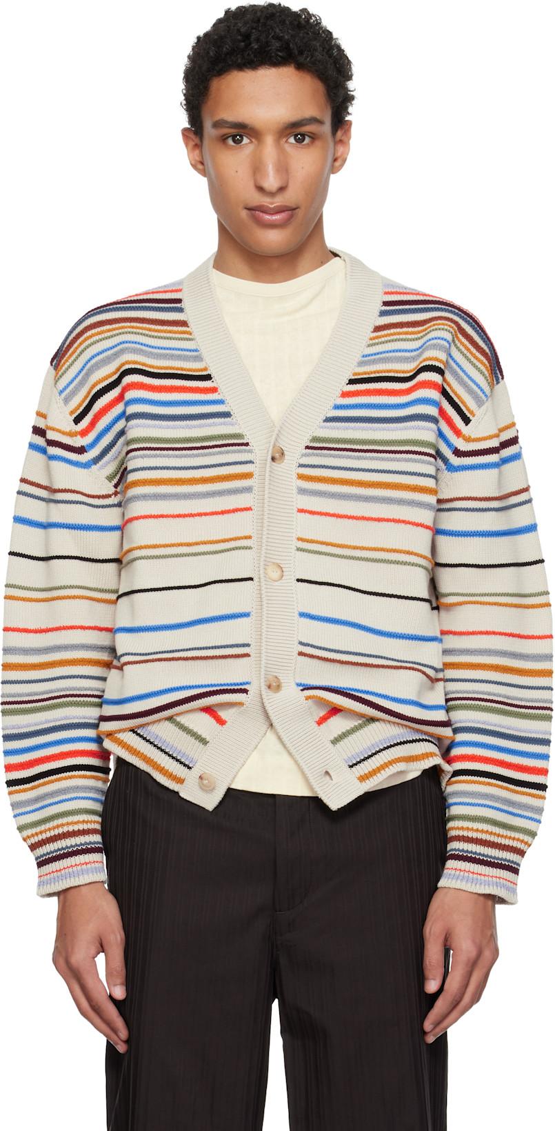 Beige  'Signature Stripe' Cotton-Blend Cardigan by PAUL SMITH